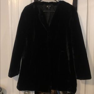 Zara black cozy faux fur pea coat